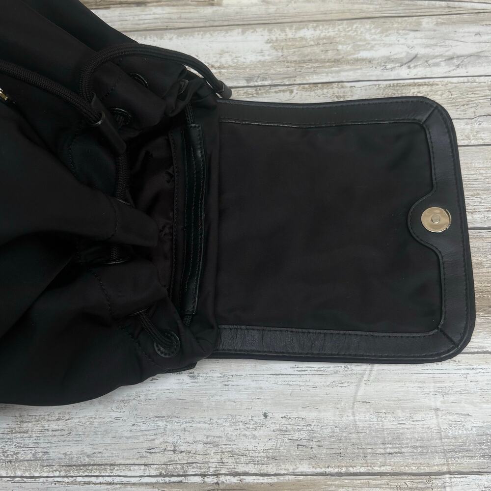 Kate Spade Carley Nylon Flap Backpack Black Drawstring Preppy Casual Athleisure - Picture 11 of 16